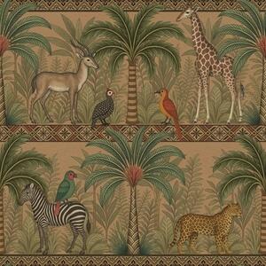 Carta da parati Animali decorativi della savana tra palme e bordure, Parati natura classici, a00898 : Uwalls.it