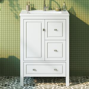 Mobile lavabo indipendente per bagno, 62 cm, con lavabo in Vetroceramica bianco