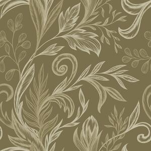 Carta da parati Foglie arricciate color cachi caldo con accenti color crema chiaro, Parati fiori e piante classici, a00935v4 : Uwalls.it