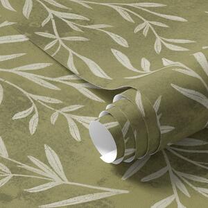 Carta da parati Rametti bianco crema su uno sfondo caldo con texture, Parati natura classici, Parati natura foglie classici, a00936v1 : Uwalls.it