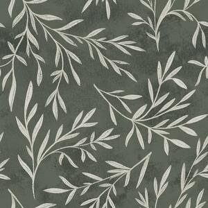 Carta da parati Rami bianchi abbozzati su uno sfondo verde salvia intenso, Parati natura classici, Parati natura foglie classici, a00936v2 : Uwalls.it
