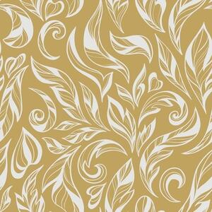 Carta da parati Ornamento fogliato bianco crema su sfondo ocra caldo, Parati fiori e piante classici, a00940v1 : Uwalls.it