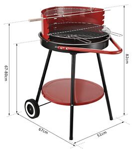 Barbecue A Carbone Carbonella Con Ruote Nero E Rosso 67x51x82 Cm