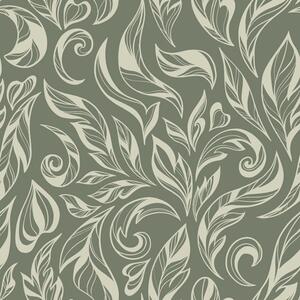Carta da parati Ornamento a foglie color crema su sfondo grigio-verdastro, Parati fiori e piante classici, a00940v2 : Uwalls.it