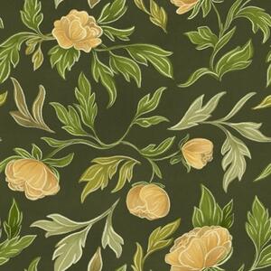 Carta da parati Peonie gialle su uno sfondo verde scuro intenso, Parati fiori e piante classici, a00942v1 : Uwalls.it