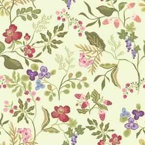 Carta da parati Giardino fiorito con bacche, uva e fiori selvatici, Parati fiori e piante classici, a00961 : Uwalls.it