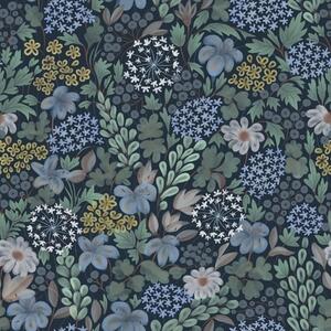 Carta da parati Giardino notturno con gigli blu, bacche e vegetazione selvatica, Parati fiori e piante classici, a00996 : Uwalls.it