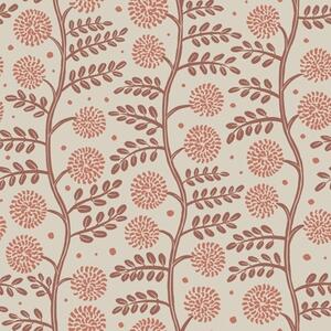 Carta da parati Steli in terracotta con fiori soffici color corallo su sfondo crema, Parati fiori e piante classici, a00997v1 : Uwalls.it