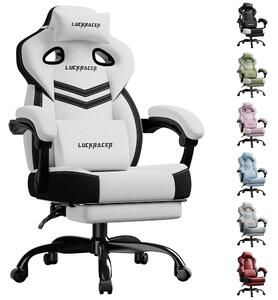 LUCKRACER sedia da gioco, sedia da ufficio con braccioli collegati, cuscino in memory foam, angolo di inclinazione di 90-155° e poggiapiedi, tessuto funzionale e resistente