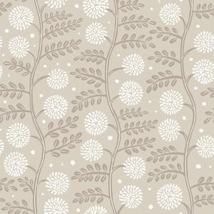 Carta da parati Steli beige con fiori bianchi soffici e morbidi puntini, Parati fiori e piante classici, a00997 : Uwalls.it