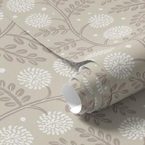 Carta da parati Steli beige con fiori bianchi soffici e morbidi puntini, Parati fiori e piante classici, a00997 : Uwalls.it