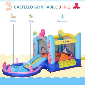 Outsunny Castello Gonfiabile Gigante e Rimbalzante per Bambini 3-8 Anni con Scivolo, Piscina e Gonfiatore 3.6x1.75x1.8m