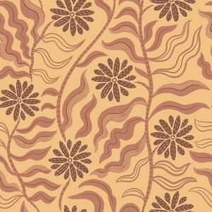 Carta da parati Fiori e foglie caldi e ondulati nei toni del senape-terracotta, Parati fiori e piante classici, a00998v2 : Uwalls.it