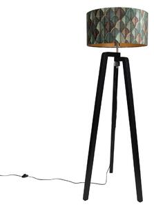 Lampada da terra nera a treppiede con paralume a forma di foglia e interno dorato 50cm - Puros