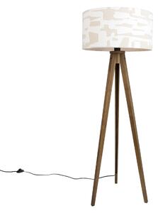 Lampada da terra in legno con paralume a righe beige e bianco 50cm - Tripod Classic