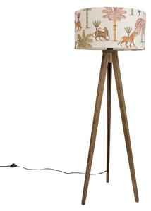 Lampada da terra in legno con paralume multicolore e stampa animalier 50cm - Tripod Classic