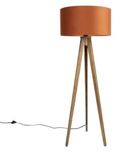 Lampada da terra in legno con paralume arancione e interno dorato 50cm - Tripod Classic