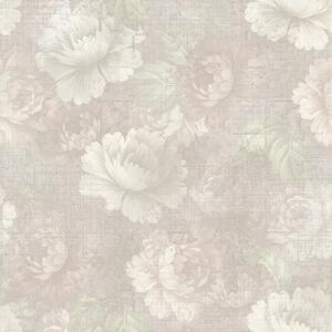 Carta da parati Peonie sbiadite su texture di lino in una delicata palette di colori beige, Parati fiori e piante classici, a01018 : Uwalls.it