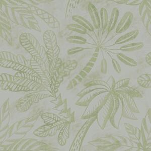 Carta da parati Foglie tropicali disegnate in freschi toni verde chiaro, Parati natura classici, Parati natura foglie classici, a01001v1 : Uwalls.it