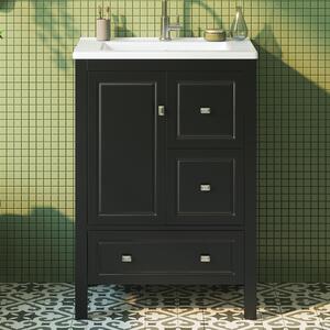 Mobile lavabo da bagno nero, 62x47x90 cm. Lavabo con vasca in Vetroceramica, mobile bagno autoportante