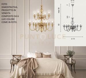 Lampadario tebe 6 luci ambra e oro attacco e14 d.70cm