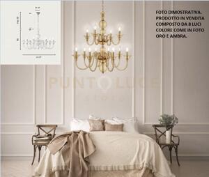 Lampadario tebe 8 luci ambra e oro attacco e14 d.87cm