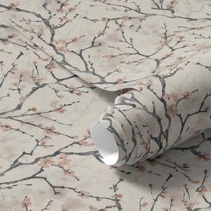 Carta da parati Rami di sakura dipinti ad acquerello su sfondo chiaro, Parati fiori e piante classici, a01033 : Uwalls.it