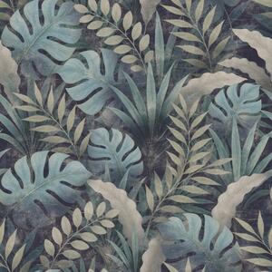 Carta da parati Fogliame tropicale nei freschi toni del blu-verde, Parati fiori e piante classici, a01035 : Uwalls.it