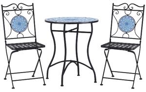 Outsunny Set da Giardino 3 Pezzi con Decorazioni Mosaico, Tavolino Rotondo e 2 Sedie Pieghevoli in Metallo, Stile Unico, Blu