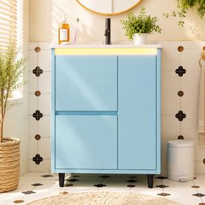Lavabo da bagno autoportante, colore blu, dimensioni 61x46,5x87 cm, con lavabo in Vetroceramica