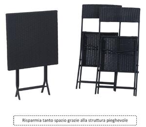Set Tavolino E 2 Sedie Pieghevoli Da Giardino In Rattan Sintetico Nero