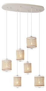 Lampada a sospensione Japandi beige con paralumi in tessuto 6 luci - Yente