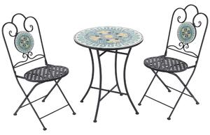 Outsunny Set da Giardino con Mosaico da 3 Pezzi, Tavolino Rotondo da Esterno con 2 Sedie Pieghevoli in Metallo, Verde