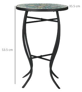 Outsunny Tavolino da Giardino Rotondo in Metallo con Piano d'Appoggio a Mosaico, Ф35.5x53.5cm, Multicolore