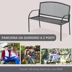 Outsunny Panchina da Giardino a 2 Posti in Acciaio, Panca da Esterno con Braccioli per Terrazza e Parco, 110.5x53.5x89cm, Grigio