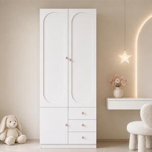Armadio STILVORA con 2 ante e cassetti, armadio per bambini con barra appendiabiti, mobile contenitore con maniglie in Vetroceramica