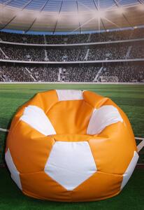 Poltrona A Sacco Pouf Ø100 Cm In Similpelle Baselli Pallone Da Calcio Arancione E Bianco