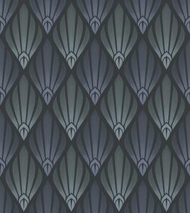 Carta da parati Art Déco blu-grigio freddo con forme a ventaglio, Parati astratta classici, a01064v3 : Uwalls.it
