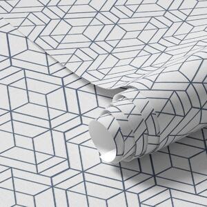 Carta da parati Sfondo bianco con cubi geometrici tridimensionali blu, Parati astratta classici, a01067 : Uwalls.it