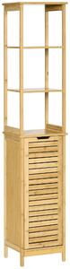 Kleankin Mobile Bagno Multifunzione, 3 Ripiani e Credenza, Design a Doghe, in MDF e Bambù, 34x30x173cm - Naturale|Aosom