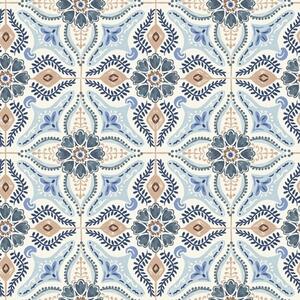 Carta da parati Ornamento in stile piastrella blu-beige dipinto ad acquerello, Parati fiori e piante classici, a01085 : Uwalls.it