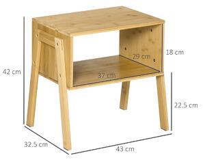HOMCOM Set 2 Comodini Tavolini da Caffè, Design Aperto e Impilabile in Bambù per Camera da Letto e Salotto, 43x32.5x42cm, Colore Naturale