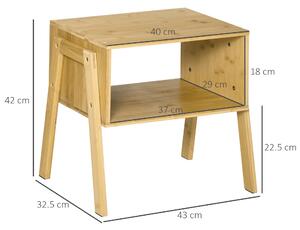 HOMCOM Comodino Multiuso Tavolino da Divano in Bambù Naturale, Design Aperto, 43x32.5x42cm, Colore Naturale