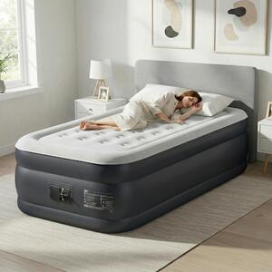 Materasso gonfiabile FCH con pompa integrata, 190 x 99 x 45 cm. Materasso gonfiabile con superficie morbida e spessa, grigio