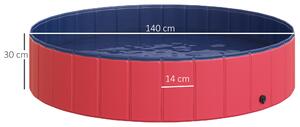 PawHut Piscina Vasca da Bagno Portatile Pieghevole per Cani Animali Domestici in PVC Φ140 x 30cm Rosso