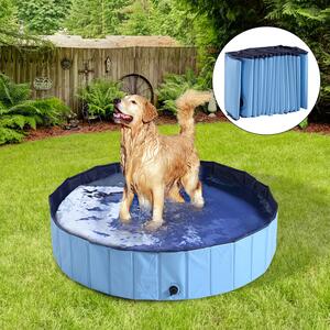 PawHut Piscina Vasca da Bagno Portatile Pieghevole per Cani Animali Domestici in PVC Φ140 x 30cm Azzurro