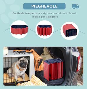 PawHut Piscina per Cani Portatile Pieghevole in PVC, Vasca da Bagno per Pet, Resistente e Facile da Pulire, Φ140x30cm - Rosso