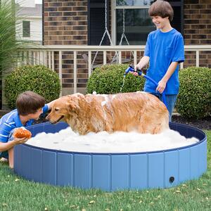 PawHut Piscina Vasca da Bagno Portatile Pieghevole per Cani Animali Domestici in PVC Azzurro Φ160 x 30cm