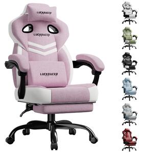 LUCKRACER sedia da gioco, sedia da ufficio con braccioli collegati, cuscino in memory foam, angolo di inclinazione di 90-155° e poggiapiedi, tessuto funzionale e resistente