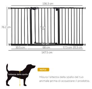 PawHut Cancellino per Cani e Animali Domestici 3 Estensioni Larghezza Regolabile Fino 147.5cm Chiusura Automatica, Nero